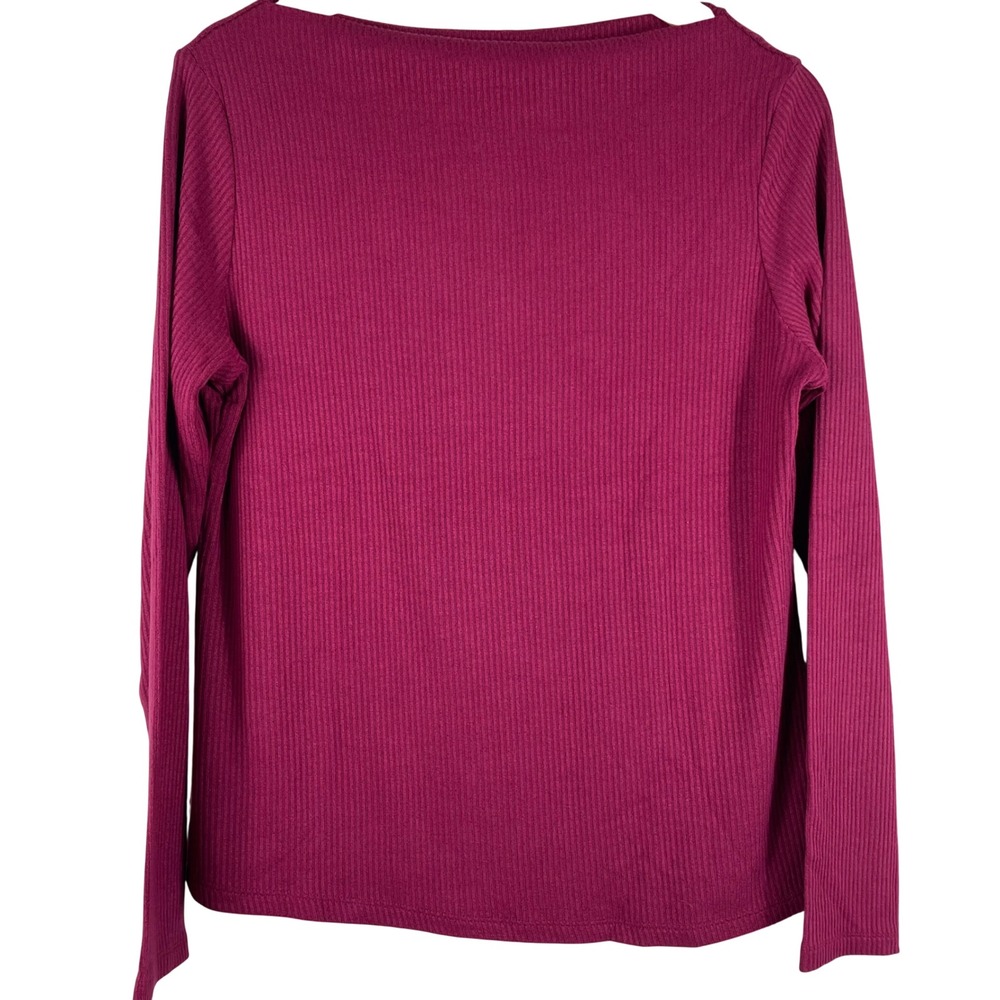 Magenta Banana Republic Womens Ribbed Knit Boat Neck Long Sleeve Top Large